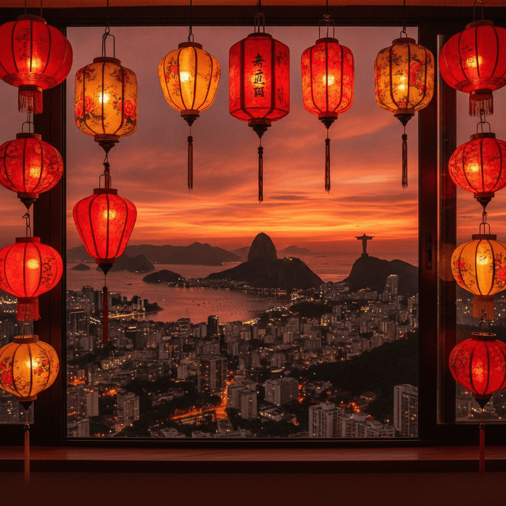 Vista do Rio de Janeiro com lanternas chinesas